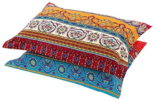 Lanqinglv 2 Set Bohemian Indisch Kissenbezug 40x80 cm-120g Mikrofaser Hochwertiges Kopfkissen Vintage Boho Kissenbezüge von Lanqinglv