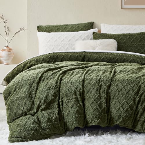 Lanqinglv 2er Set Kissenbezug 40x80cm Grün Dunkelgrün Fleece Flanell Flauschig Getuftet Geometrisch Kuschelige Plüsch Kopfkissenbezug Kissenhülle Doppelpack von Lanqinglv