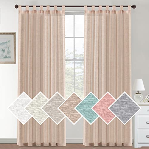 Lanqinglv 2er Set Sheer Voile Vorhänge Beige Schlaufen Gardinen Halbtransparent Leinenvorhang Leinenoptik Lichtdurchlässig Vorhänge für Schlafzimmer Bauernhaus Wohnzimmer - 132cm(B) x214cm(H) von Lanqinglv