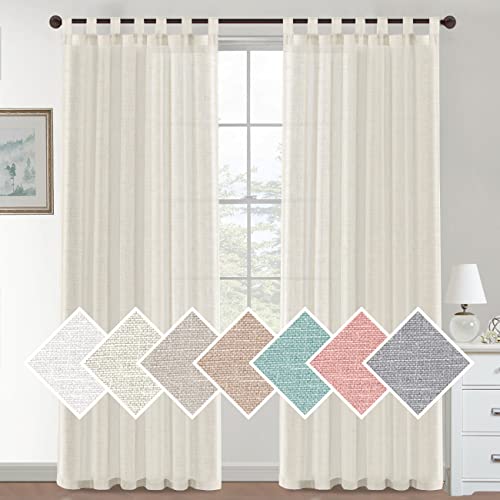 Lanqinglv 2er Set Sheer Voile Vorhänge Elfenbein Weiß Schlaufen Gardinen Halbtransparent Leinenvorhang Leinenoptik Lichtdurchlässig Vorhänge für Schlafzimmer Bauernhaus Wohnzimmer - 132cm(B)x241cm(H) von Lanqinglv