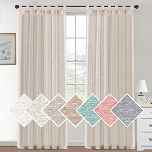 Lanqinglv 2er Set Sheer Voile Vorhänge Linen Schlaufen Gardinen Halbtransparent Leinenvorhang Leinenoptik Lichtdurchlässig Vorhänge für Schlafzimmer Bauernhaus Wohnzimmer - 132cm(B) x214cm(H) von Lanqinglv