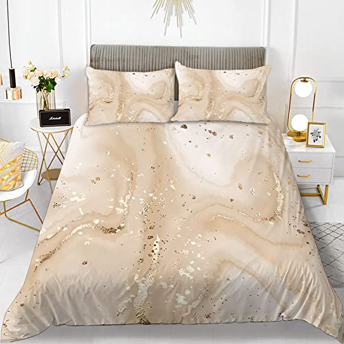 Lanqinglv 3D Bettwäsche 135x200 cm 4teilig Mädchen Gold Marmor Muster Modern Renforce Mikrofaser Einzelbett 2 Bettbezug mit Reißverschluss und 2 Kissenbezug 80x80cm von Lanqinglv