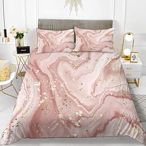 Lanqinglv 3D Bettwäsche 135x200 cm Mädchen Rosa Gold Marmor Muster Modern Renforce Mikrofaser Einzelbett Bettbezug mit Reißverschluss und Kissenbezug 80x80cm von Lanqinglv