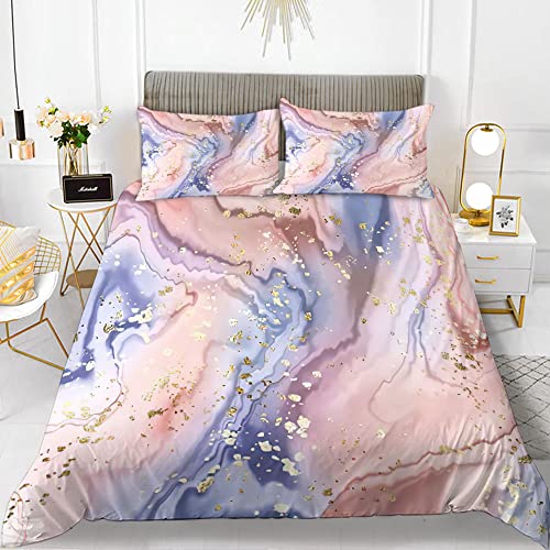 Lanqinglv 3D Bettwäsche 220x240 cm Rosa und Lila Marmor Muster Modern Renforce Mikrofaser Doppelbett Bettbezug mit Reißverschluss und 2 Kissenbezug 80x80cm von Lanqinglv