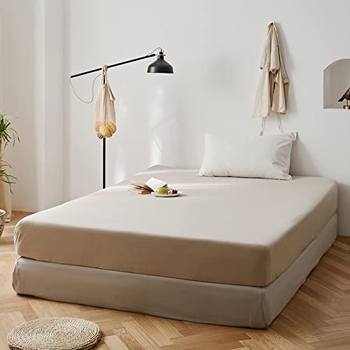 Lanqinglv Beige Spannbettlaken Bettlaken 180x200 cm bis 25-30 cm Steghöhe Boxspringbett Topper 110g/m² Mikrofaser Weiche Jersey Boxspringbett Spannbetttuch Leintuch von Lanqinglv