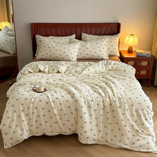 Lanqinglv Bettwäsche 135x200 4teilig Mädchen mit Schleifen Schwarz Weiß Bettwäsche aus Microfaser,ÖKO-TEX Bettwäsche Set - 2 Bettbezug mit Reißverschluss und 2 Kissenbezug 80x80 cm von Lanqinglv