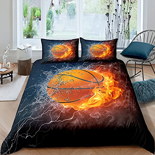 Lanqinglv Bettwäsche 135x200cm Kinder Teens Jungen Basketball Muster Schwarz Kinderbettwäsche Babybettwäsche Renforce Bettbezug und 1 Kissenbezug 80x80cm mit Reißverschluss von Lanqinglv