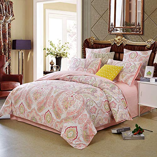 Lanqinglv Bettwäsche 135x200cm Rosa Weiß Bohemian Boho Elegant Bettwäsche Set Einzelbett Renforce Bettbezug mit Reißverschluss und 1 Kissenbezug 80x80cm von Lanqinglv