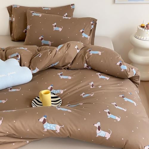 Lanqinglv Bettwäsche 155x220 cm Kinder Dackel Braun Allergiker Bettwäsche aus Microfaser, ÖKO-TEX Bettwäsche Set - Bettbezug mit Reißverschluss und 1 Kissenbezug 80x80 cm von Lanqinglv