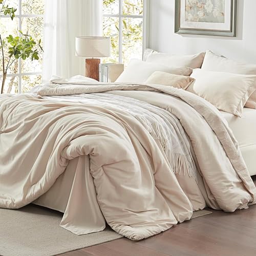 Lanqinglv Bettwäsche 155x220cm Beige 100% Weiche und Angenehme Mikrofaser Uni Einfarbig Bettbezug Deckenbezug mit Reißverschluss und Kissenbezüge 80x80cm von Lanqinglv