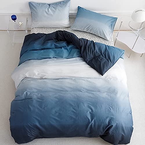 Lanqinglv Bettwäsche 200x200cm Blau Weiß Farbverlauf Wende Bettwäsche Set aus Mikrofaser,Weiche Doppelbett Bettbezug und 2 Kissenbezug mit Reißverschluss von Lanqinglv