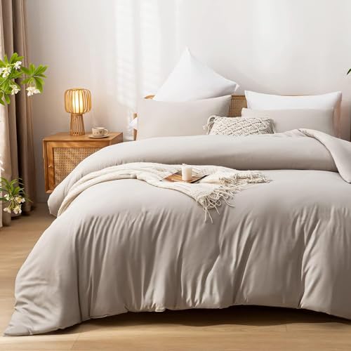 Lanqinglv Bettwäsche 200x200cm Leinen-Farben Microfaser Bettwäscheset Uni Unifarben Doppelbett Bettbezug mit Reißverschluss und 2 Kissenbezüge 80x80 cm - Romantisch und Elegant von Lanqinglv