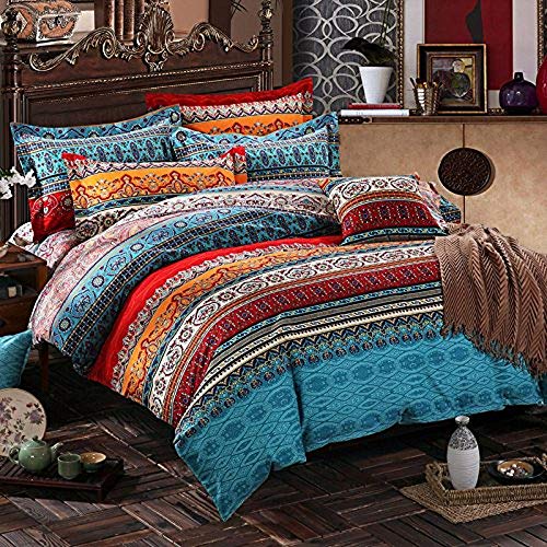 Lanqinglv Bohemian Bettwäsche 200x200 cm 3 Teilig Boho Indischen Mandala Bettwäsche Set Renforce mit Reißverschluss Bettbezug und Kissenbezug 80x80cm (WCF,200x200 von Lanqinglv