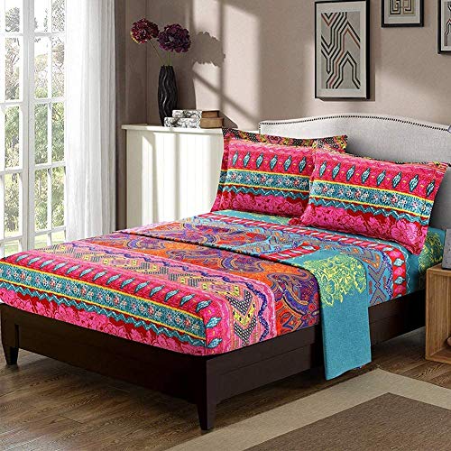 Lanqinglv Bohemian Spannbettlaken Bettlaken 120g/m² Mikrofaser Jersey Boxspringbett Spannbetttuch 100 x 200 cm bis 25-30 cm Steghöhe von Lanqinglv