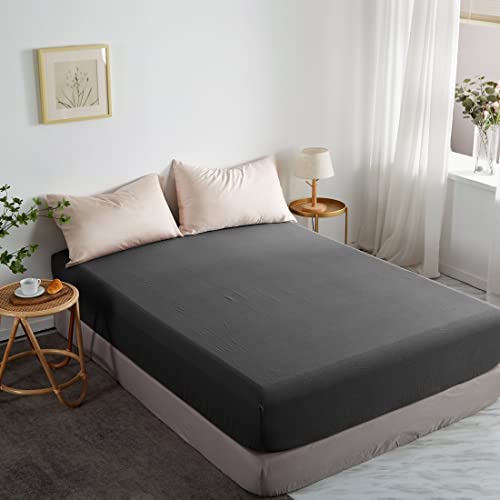 Lanqinglv Dunkelgrau Spannbettlaken Bettlaken 140x200 cm bis 25-30 cm Steghöhe Boxspringbett Topper 110g/m² Mikrofaser Weiche Jersey Boxspringbett Spannbetttuch Leintuch Anthrazit von Lanqinglv