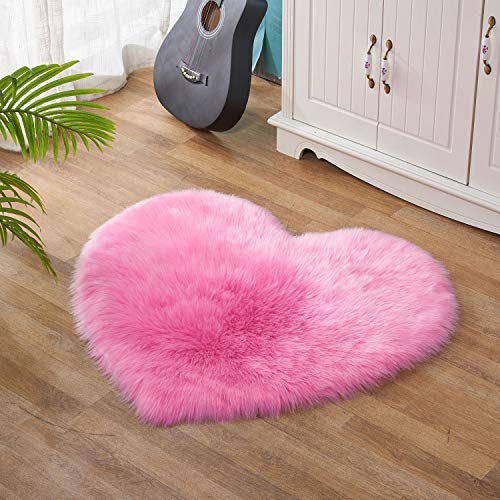 Lanqinglv Faux Lammfell Schaffell Teppich Kunstfell Longhair Fell Dekor Wohnzimmer Schlafzimmer Mädchenzimmer Shaggy Lammfellimitat Nachahmung Wolle Bett-Vorleger Sofa Matte(Dunkel Rosa,50x60cm) von Lanqinglv