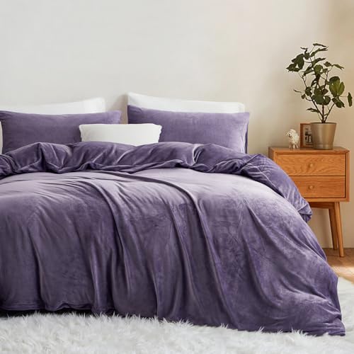 Lanqinglv Flanell Fleece Bettwäsche 135x200 cm 4 Teilig Violett Plüsch Flauschig Winterbettwäsche 2er Set Warme Cashmere Touch Biber Uni 2 Bettbezug mit Reißverschluss und 2 Kissenbezug 80x80 cm von Lanqinglv