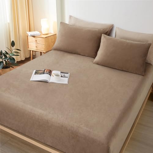 Lanqinglv Flanell Spannbettlaken Bettlaken 160x200 cm bis 25-35 cm Steghöhe Boxspringbett Topper Flauschige Warme Samt Boxspringbett Spannbetttuch Leintuch Cashmere Touch,Khaki Koffein von Lanqinglv