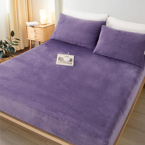 Lanqinglv Flanell Spannbettlaken Bettlaken 160x200 cm bis 25-35 cm Steghöhe Boxspringbett Topper Flauschige Warme Samt Boxspringbett Spannbetttuch Leintuch Cashmere Touch,Violett von Lanqinglv