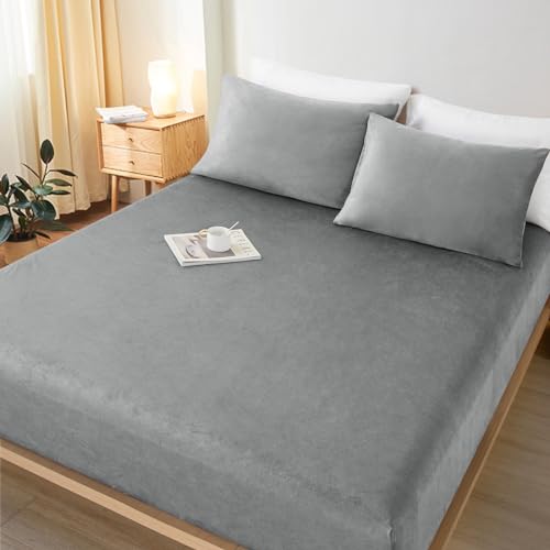 Lanqinglv Flanell Spannbettlaken Bettlaken 180x200 cm bis 25-35 cm Steghöhe Boxspringbett Topper Flauschige Warme Samt Boxspringbett Spannbetttuch Leintuch Cashmere Touch,Grau von Lanqinglv