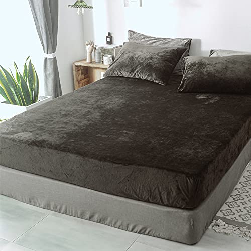 Lanqinglv Flanell Spannbettlaken Bettlaken 200x200 cm bis 25-35 cm Steghöhe Boxspringbett Topper Flauschige Warme Samt Boxspringbett Spannbetttuch Leintuch Cashmere Touch,Dunkelgrau von Lanqinglv