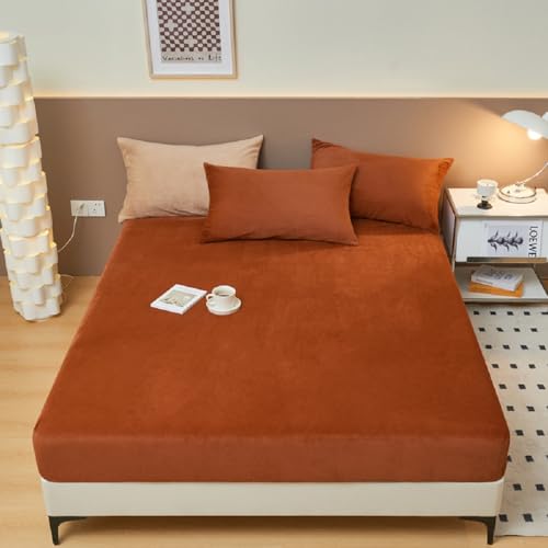 Lanqinglv Flanell Spannbettlaken Bettlaken 200x200 cm bis 25-35 cm Steghöhe Boxspringbett Topper Flauschige Warme Samt Boxspringbett Spannbetttuch Leintuch Cashmere Touch,Karamell Orange von Lanqinglv