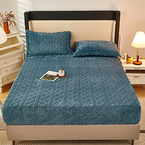 Lanqinglv Fleece Plüsch Spannbettlaken 150x200cm Blau Kuschelige Flauschig Cashmere-Touch Winter Warm Bettlaken Spannbetttuch für Boxspringbett Topper Matratze bis 25-30 cm von Lanqinglv