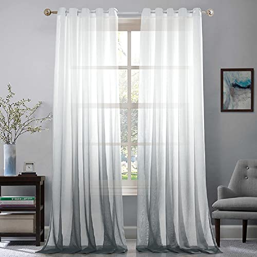 Lanqinglv Gardinen Vorhänge Transparent Farbverlauf Voile Sheer 2er Set Weiß Grau Vorhang mit Ösen Ösenschals Dekoschal Fensterschal für Schlafzimmer Wohnzimmer 107x160cm (B x H) von Lanqinglv