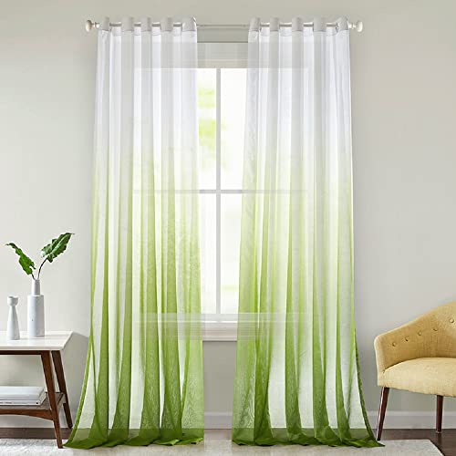 Lanqinglv Gardinen Vorhänge Transparent Farbverlauf Voile Sheer 2er Set Weiß Grün Vorhang mit Ösen Ösenschals Dekoschal Fensterschal für Schlafzimmer Wohnzimmer 107x214cm (B x H) von Lanqinglv