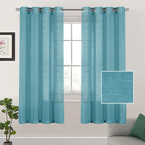 Lanqinglv Gardinen Vorhänge mit ösen Voile Vorhang 2er Set H 160 x B 132 cm,Blau Leinenoptik Halbtransparent Vorhänge für Wohnzimmer Schlafzimmer Kinderzimmer,Leinen Schiebevorhang von Lanqinglv