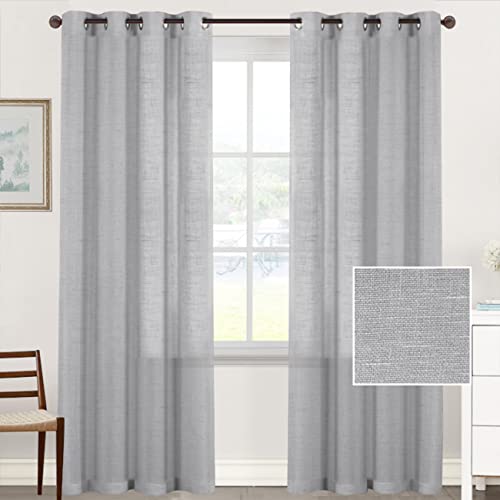 Lanqinglv Gardinen Vorhänge mit ösen Voile Vorhang 2er Set H 213 x B 132 cm,Grau Leinenoptik Halbtransparent Vorhänge für Wohnzimmer Schlafzimmer Kinderzimmer,Leinen Schiebevorhang von Lanqinglv