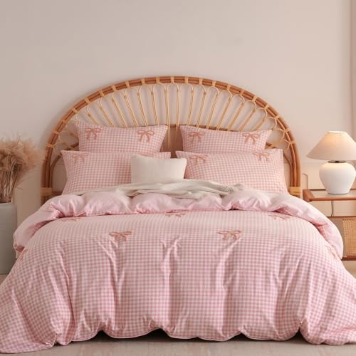Lanqinglv Herzen Bettwäsche 155x220 cm Rosa mit Schleifen Kinder,Getuftet Exquisite Stickerei ÖKO-TEX Bettwäsche Set Mädchen Romantisch Bettbezug mit Reißverschluss und 1 Kissenbezüge 80x80cm von Lanqinglv