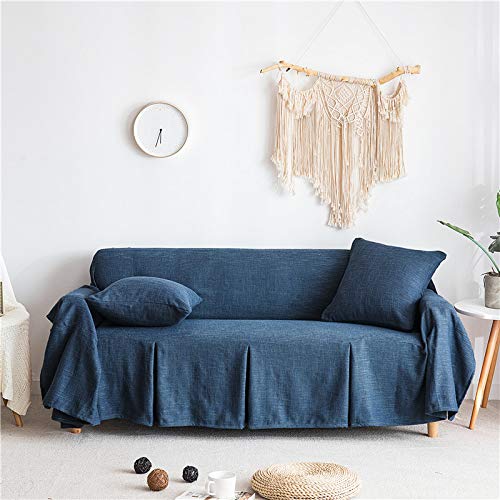 Lanqinglv Marineblau Sofaüberwurf 1/2/3/4 Sitzer Baumwolle und Linen Sofabezug Sesselbezug Rutschfes Sofahusse Sofaüberwurf Couchbezug Sofaschoner Couchschoner Schutzbezug (200x200cm) von Lanqinglv