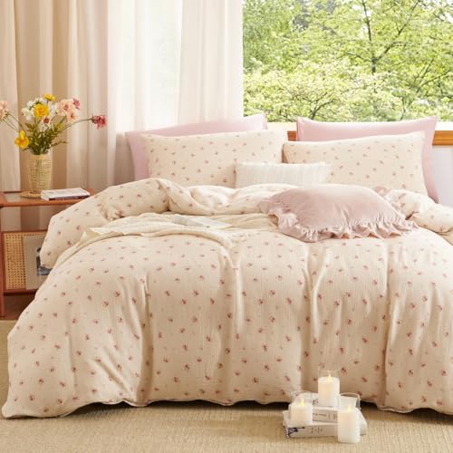 Lanqinglv Musselin Bettwäsche 155x220 Baumwolle Beige Rosa Blumen,Renforce Leinenoptik ÖKO-TEX Bettwäsche Vintage Aesthetic mit Reißverschluss und 1 Kissenbezug 80x80cm Lanqinglv Musselin Bettwäsche 155x220 Baumwolle Beige Rosa Blumen,Renforce Leinenoptik ÖKO-TEX Bettwäsche Vintage Aesthetic mit Reißverschluss und 1 Kissenbezug 80x80cm von Lanqinglv