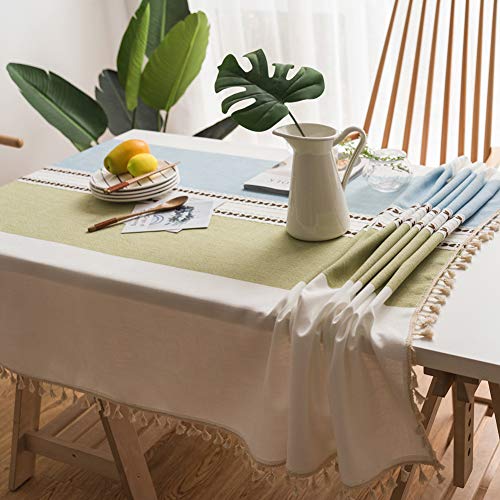 Lanqinglv Quaste Tischdecke 120x120 Abwaschbar Baumwolle und Leinen Tischtuch Grün/blau Tischdecke Platz Couchtisch von Lanqinglv