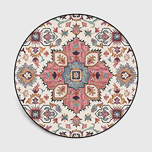 Lanqinglv Rund Teppich 100cm Bunt Blume Muster Teppiche Böhmisch Dekorative Wohnzimmer Schlafzimmer Mandala Bedruckte Teppich Runder Vintage Boho In-und Outdoor von Lanqinglv