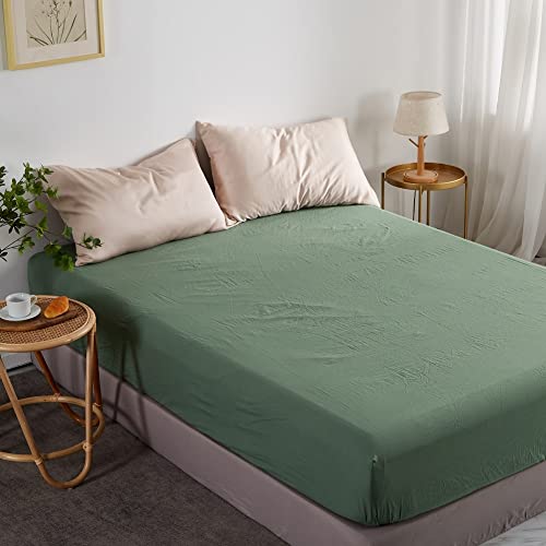 Lanqinglv Salbei Grün Spannbettlaken Bettlaken 140x200 cm bis 25-30 cm Steghöhe Boxspringbett Topper 110g/m² Mikrofaser Weiche Jersey Boxspringbett Spannbetttuch Leintuch von Lanqinglv