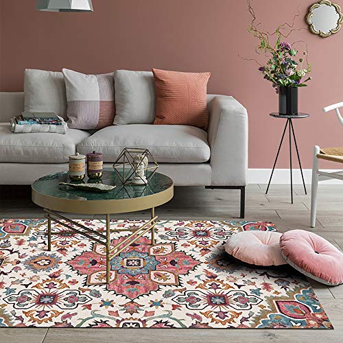 Lanqinglv Samt Rosa Teppich 120x160cm Indische Böhmisch Boho Teppich Wohnzimmer Schlafzimmer Küche Fußmatte Dekorative Terrassen Teppich Läufer,E003 von Lanqinglv