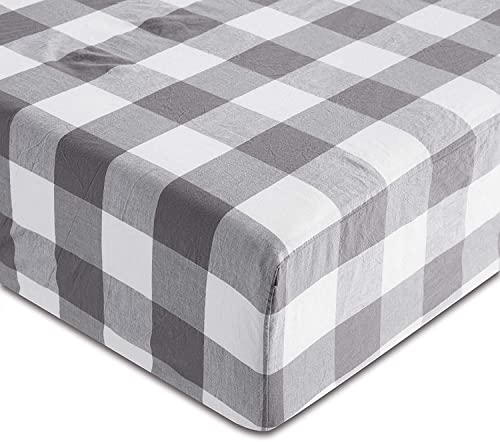 Lanqinglv Spannbettlaken 140 x 200 cm bis 25-30 cm Steghöhe Bettlaken Grau Weiß Kariert Karo Muster Mikrofaser Jersey Boxspringbett Spannbetttuch von Lanqinglv