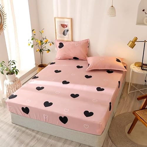 Lanqinglv Spannbettlaken 140x200 cm Kinder Mädchen Rosa Herznmuster Matratzenschoner Spannbetttuch aus Mikrofaser - Bettlaken Spannbettlaken für Boxspringbett,Matratze bis 30 cm höhe von Lanqinglv