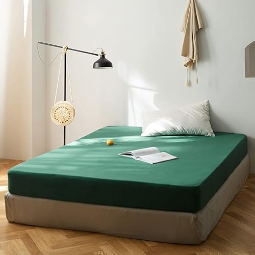 Lanqinglv Spannbettlaken Bettlaken 100x200 cm bis 25-30 cm Steghöhe Boxspringbett Topper 110g/m² Mikrofaser Weiche Jersey Boxspringbett Spannbetttuch Leintuch,Dunkelgrün Grün von Lanqinglv