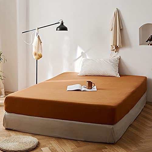 Lanqinglv Spannbettlaken Bettlaken 100x200 cm bis 25-30 cm Steghöhe Boxspringbett Topper 110g/m² Mikrofaser Weiche Jersey Boxspringbett Spannbetttuch Leintuch,Karamell Braun von Lanqinglv