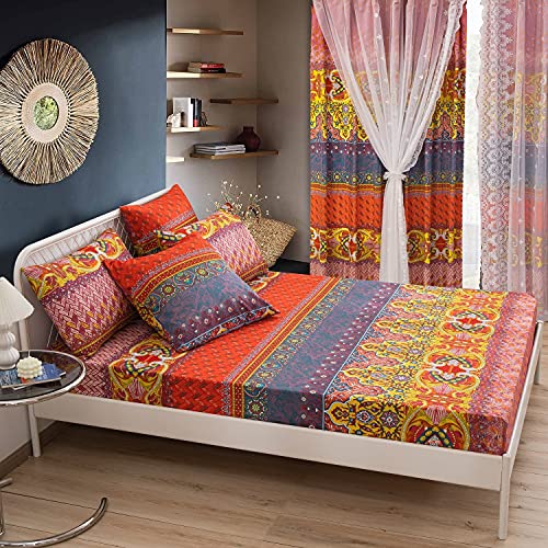 Lanqinglv Spannbettlaken Bettlaken 100x200cm bis 25-30 cm Steghöhe Boxspringbett Topper - Bohemian Bunt Muster 110g/m² Mikrofaser Weiche Jersey Boxspringbett Spannbetttuch Leintuch von Lanqinglv