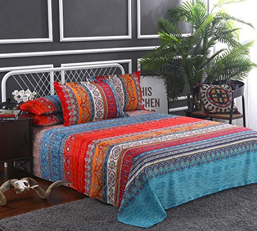 Lanqinglv Spannbettlaken Bettlaken 140x200 cm bis 25-30 cm Steghöhe Boxspringbett Topper - Bohemian Bunt Muster 110g/m² Mikrofaser Weiche Jersey Boxspringbett Spannbetttuch Leintuch von Lanqinglv