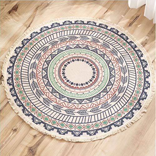 Lanqinglv Teppich Rund 120cm Böhmisch Baumwolle Leinen Teppiche 120 Handgemachte Weben Indien Mandala Muster Bunt Runder Teppich mit Quaste für Kinderzimmer Wohnzimmer Küche Fußmatte von Lanqinglv