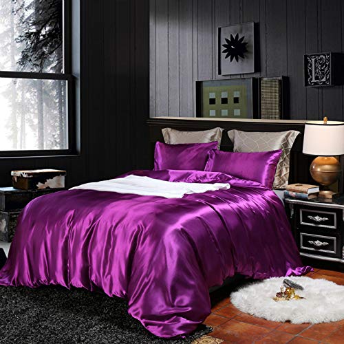 Lanqinglv Violett Satin Bettwäsche Set 155x220cm Seide Seidig 2 Teilig Lila Luxus Bettbezug mit Reißverschluss und Kissenbezug 80x80cm von Lanqinglv