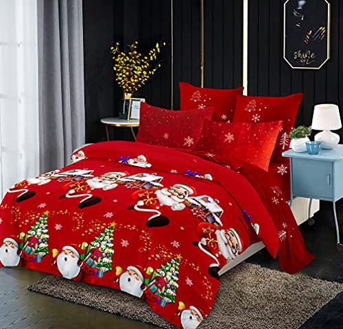 Lanqinglv Weihnachten Baby Kinder Bettwäsche 135x200cm Mädchen Junge Weihnachtsmann Muster Rot Babybettwäsche Kinderbettwäsche Bettbezug Einzelbett und 1 Kissenbezug 80x80cm (RD,135x200) von Lanqinglv