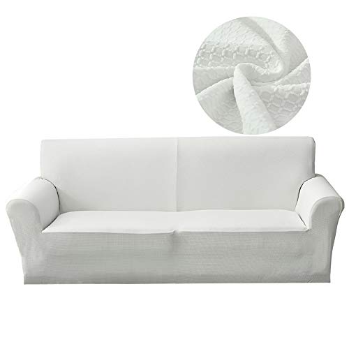 Lanqinglv Weiß Elastisch Jacquard Sofaüberwurf Wasserabweisend Sofa Überwürfe 1/2/3/4 sitzer Sofabezug Einfarbig Couchbezug Sesselbezug rutschfest Abwaschbar von Lanqinglv