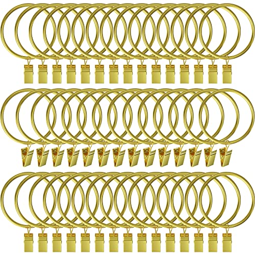 44 Stück Vorhangringe mit Clips, 5,1 cm, Gold für Vorhänge, Vorhangringe, für Duschspannstangen, Haken, Vorhangaufhänger, Clips, Metall, Edelstahl, passend für Durchmesser 5,1 cm, Gold von Lansian
