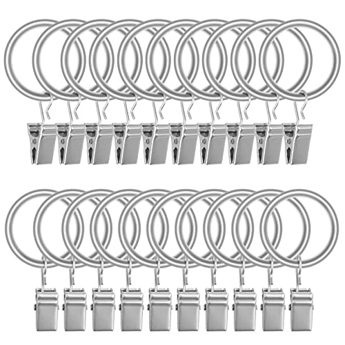 Lansian 20 Stück rostfreie Vorhangringe aus mattem Edelstahl mit Clips, Spannvorhang-Klemmen, dekorative Gardinenstangen-Fenster, matt Silber (2,5 cm Innendurchmesser) von Lansian